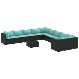 Juego de sofás de patio de ratán sintético negro de 11 piezas con cojines para sofás de jardín - Product Image 2