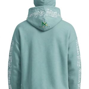 Sudadera con capucha y cremallera personalizada verde salvia Urban Chill con bordado tipo script para hombre, estilo urbano, forro polar, venta al por mayor de fábrica OEM - Product Image 3
