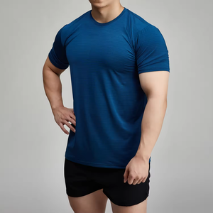 T-shirt de sport pour homme en polyester/coton, séchage rapide, imprimé personnalisé, vierge, teint en fil, anti-boulochage, tricoté, vente en gros - Product Image 4
