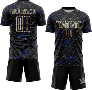 Conjunto de Camiseta de Fútbol Sublimada Personalizada para Hombre, Diseño Negro y Azul, Cuello Redondo, Manga Corta, Absorbe la Humedad, Ajuste Atlético, Uniforme de Equipo - Product Image 3