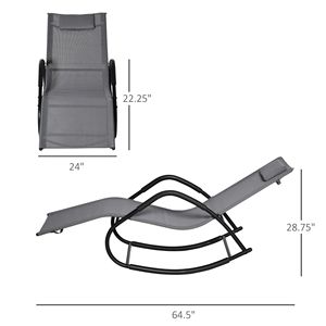 Sedia a Sdraio Grigia Moderna in Ferro per Patio, Sedia a Dondolo a Gravità Zero per Relax a Bordo Piscina, Sedie da Esterno - Product Image 3