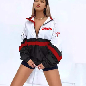 Wholesale Cross-border Autumn Trench Coat Custom print Stand-collar Windbreaker Womens Team Trendy <b>Zip</b>-<b>up</b> <b>Polo</b> Shirt Pattern - Product Image 6