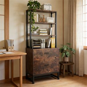 Armoires de classement verticales à double tiroir avec espace de rangement, étagères et armoires de rangement - Product Image 1