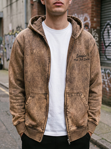 Sudadera con capucha y cremallera personalizada con efecto lavado ácido para hombre, de algodón grueso y forro polar, estilo oversize, informal, para invierno - Product Image 4