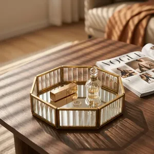 ARTISAN DESIGN Luxury Modern Mirrored Vanity <b>Tray</b> Gold Metal Decorative Jewelry <b>Perfume</b> Organizer Bathroom Desk Home - Product Image 5