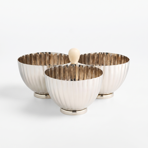 Bol à collation de luxe 3 pièces en métal cannelé argenté, plat de service pour noix et bonbons avec poignée centrale pour la décoration de table de mariage - Product Image 4