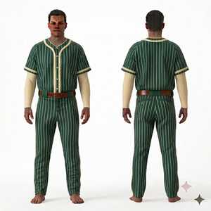 Men's Green Striped Baseball Uniform Set Short Sleeve <b>Button</b> Front Jersey Pants Regular Fit All Seasons Apparel - Product Image 1