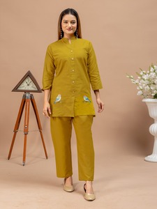Conjunto de Kurta de Algodón Rojo para Mujer, de Secado Rápido, para Todas las Temporadas, con Bordado, Top de Longitud Media y Pantalón, Ropa Casual - Product Image 4