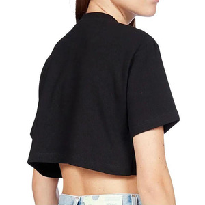 Débardeur court en tricot noir pour femme, 100% coton respirant, col rond, manches courtes, couleur unie, décontracté - Product Image 5