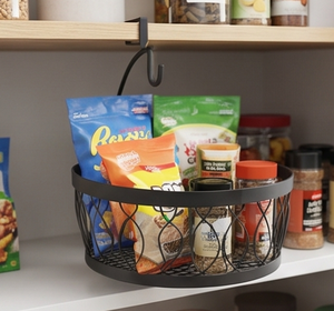Premium Solid <b>Iron</b> Wall Mounted Storage Basket Black Powder Coated Finished Durable Kitchenware Modern Design For Home Daily Use - Product Image 4