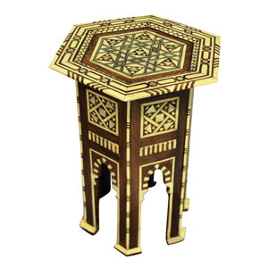 Table d'appoint octogonale en bois de noyer massif, style marocain, incrustation nacre, fabrication artisanale, meuble d'appoint au prix le plus bas - Product Image 3