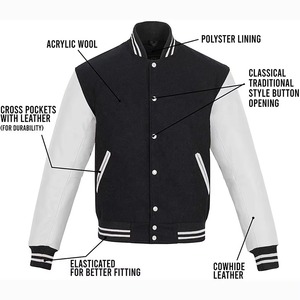High Quality Unisex Varsity <b>Jacket</b> Stand Collar Front Logo Custom Baseball Letterman - Product Image 3