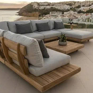 Ensemble de jardin en bois d'acacia, mobilier de patio pliable, ensemble 6 places pour extérieur, canapé de jardin minimaliste, ensemble d'extérieur en bois d'acacia - Product Image 1