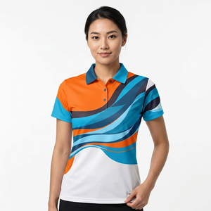 Men's Short Sleeve <b>Polo</b> Shirt With Abstract Geometric Print <b>Orange</b> Blue White Color Block Quick Dry Knitted Polyester Casual Fit - Product Image 5
