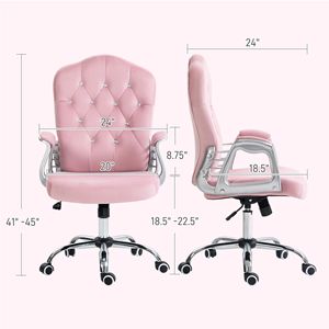 Sedia da Ufficio Direzionale in Velluto Rosa con Rotelle Girevoli a 360 Gradi, Altezza Regolabile, Funzione Inclinabile, Struttura in Acciaio per Uso in Camera da Letto - Product Image 3