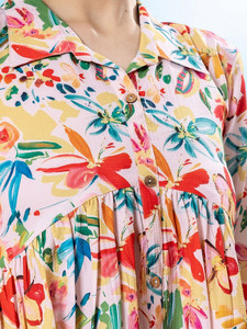 Robe de soirée mi-longue pour femme en mousseline de soie, col en V, à fleurs, manches longues, élégante, mode urbaine - Product Image 2
