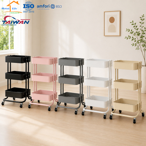 ISO9001 BSCI OEM 3 Tier Metal Rolling Utility <b>Cart</b> Manufacturer Made in Taiwan for Home <b>Storage</b> School - Product Image 4