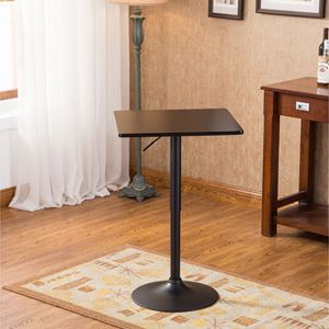 Belham <b>Adjustable</b> Height Metal Bar Table <b>Square</b> Top with Black Leg Base & 2 Swivel Bonded Leather Seats Black Furniture Set - Product Image 6