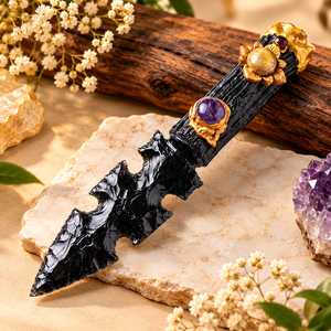 Daga de Cristal de Obsidiana Negra Hecha a Mano y Athame de Amatista para Decoración de Altar Wiccano, Venta al Por Mayor - Product Image 5