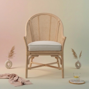 Eco Friendly Natural Rattan Scandinavian Modern <b>Dining</b> Chair Handmade Cane Accent <b>Armchair</b> Cushion Hotel Restaurant Cafe Patio - Product Image 2