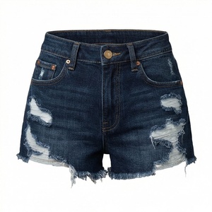 Shorts en jean tendance pour femme, taille mi-haute, respirants, 100 % coton, à volants, avec cordon de serrage, décontractés, couleur personnalisable - Product Image 1
