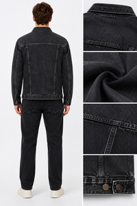 Veste en jean personnalisée pour homme, noire, délavée, style streetwear décontracté, fabricant OEM, marque privée - Product Image 3
