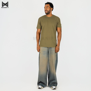 เสื้อยืดวินเทจสีเขียวมะกอกฟอกกรด ทรงโอเวอร์ไซส์ สตรีทแวร์ ผ้าหนา คอริบหนา  ไม่มีลาย พิมพ์ลายได้ตามสั่ง MAANIFY - Product Image 2