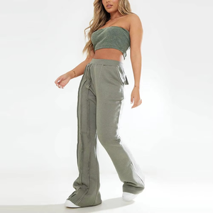 Women's Exposed Seam Straight Leg Sweatpants High <b>Waist</b> Casual Lounge Pants Soft Cotton Blend Streetwear <b>Trousers</b> - Product Image 6
