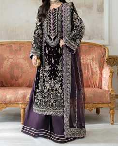Traje de Fiesta Tradicional Pakistaní de Terciopelo de Alta Calidad para Mujer, Shalwar Kameez de 3 Piezas, MOQ Bajo 2026 - Product Image 6