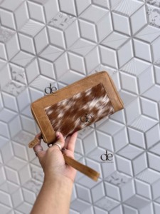 Portefeuille occidental en fourrure de vache pour femmes cheveux sur peau de vache sac à main en cuir de vachette pochette carte coque de téléphone Collection élégante pochette femmes - Product Image 3