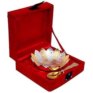 Ensemble de bols en argent allemand traditionnel avec cuillère en laiton poli, faits à la main, légers, durables, non toxiques, coffret cadeau, mariage - Product Image 1