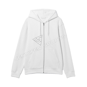 Sudadera con Capucha para Hombre, de Alta Calidad, 100% Algodón, Felpa, Casual, Transpirable, con Logotipo Personalizado, Gruesa, Blanca, con Cierre, para Invierno - Product Image 1