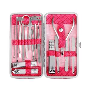 Set de Manicura de 12 Piezas, Kit de Pedicura Profesional, Herramientas de Acero Inoxidable, Estuche con Cierre de Tela Rosa, Set de Cuidado Facial, de Manos y Pies - Product Image 1