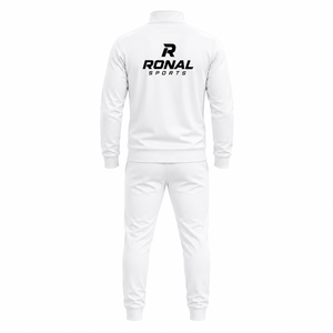 Ensemble de jogging sportif pour homme RONAL SPORTS, survêtement blanc à fermeture éclair intégrale, couleur unie, coupe classique, respirant, en polyester, pour l'automne - Product Image 2
