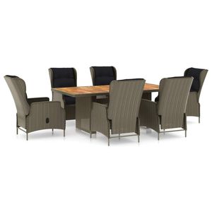 Set da pranzo da 7 pezzi in Poly Rattan marrone con cuscini mobili da esterno - Product Image 2