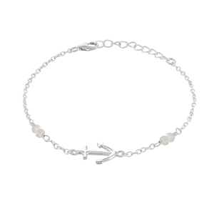 Pulsera de Plata 925 con Ancla y Cuentas de Cristal Natural, Joyería Minimalista con Cadena de Eslabones para Uso Diario - Product Image 1