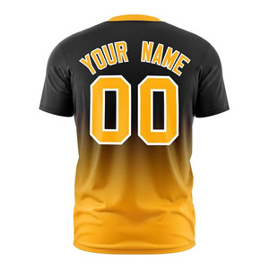 เสื้อเบสบอลแบบซับลิเมชั่นสั่งทำพิเศษสำหรับผู้ชาย แขนสั้น คอกลม สีไล่ระดับดำทอง พิมพ์ชื่อทีม ผ้าโพลีเอสเตอร์ซับเหงื่อ - Product Image 2