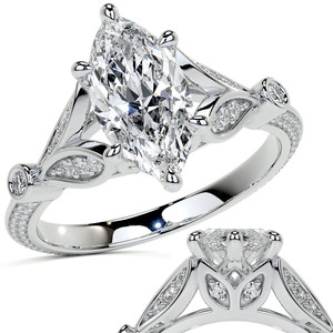 แหวนหมั้นเพชรทรงมาร์คีส์ 14k/18k ทองคำแท้ ดีไซน์แรงบันดาลใจจากท้องฟ้า พร้อมขอบแหวนแบบ Knife Edge - Product Image 4