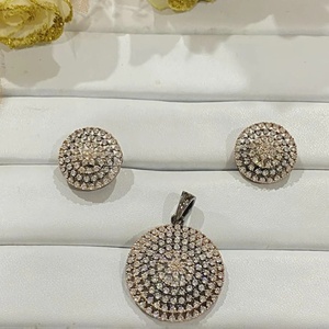 Conjunto de Collar y Pendientes Redondos de Circonia Cúbica, Chapado en Oro de 22K, Joyería de Cristal para Invitadas de Boda para Mujer - Product Image 3