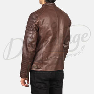 Chaqueta de Cuero Genuino para Hombre, Estilo Clásico, Color Marrón Oscuro, con Mangas Acolchadas, Estilo Motero, Corte Ajustado, Abrigo de Invierno - Product Image 6