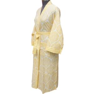 Robe Kimono en Coton Fait Main Indien, Col en V, Manches Longues, Fermeture à Ceinture, Imprimé Rayé, Douce et Respirante, Tenue Décontractée de Printemps pour Dormir - Product Image 2