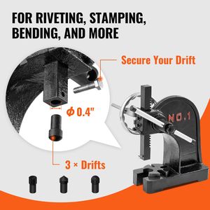 Pressa da banco manuale da 1 tonnellata, pressa punzonatrice in ghisa per impieghi gravosi con altezza massima preimpostata di 5,9 pollici - Product Image 3
