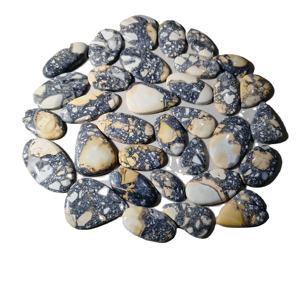 พลอยมาลิกาโนแจสเปอร์ทรงคาโบชอง ขัดเงาด้วยมือ สีดำ แบน ขนาด 20-45 มม. น้ำหนัก 8-12 กรัม สำหรับทำเครื่องประดับ พลอยเม็ดเดี่ยว - Product Image 5