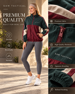 Chaqueta deportiva de mujer con bloques de color, cuello alto, cierre de cremallera, cortavientos, para primavera, precio económico, venta al por mayor, OEM - Product Image 1