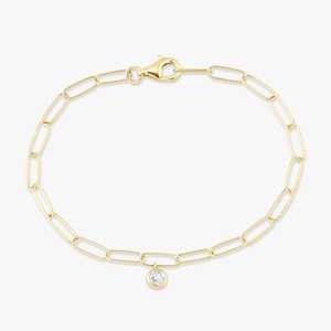 10k 14k <b>Solid</b> Gold Lab Grown Diamond Dangle Charm <b>Bracelets</b> Everyday Wear Paper Clip Chain Stacking Dainty Minimalist Jewelry - Product Image 1