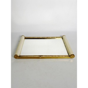 Art Deco <b>Rectangular</b> <b>Mirror</b> <b>Tray</b> with Brass Frame and Ivory Handles Decorative Wall Mount or Table Use - Product Image 2