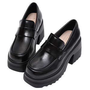 Mocassins à plateforme Ann'S à semelle épaisse et talon haut en cuir noir – Fournisseur d'usine - Product Image 1