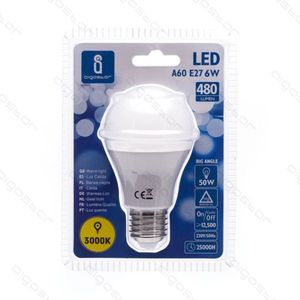 Lampadina LED A60 E27 6W 3000K Luce Calda 480Lm Ampio Angolo 25000H Durata - Product Image 1