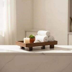 Plateau de présentation sur pieds en bois de qualité alimentaire, artisanal et moderne REHMAN CRAFT - Petit organisateur rectangulaire surélevé pour bougies - Product Image 2