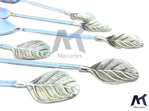 Juego de Cucharas de Té Plateadas con Diseño de Hoja, Acabado Espejo, Mango Largo, Estilo Clásico para Uso en la Cocina - Product Image 6